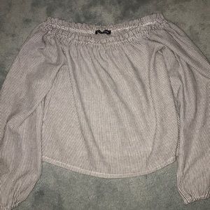 Brandy Melville White and Gray Off the Shoulder